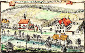 Kirch u. Herrschftl. Hof zu Gierschdorf - Kościół i dwór, widok ogólny